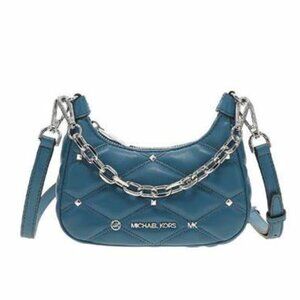 New Michael Kors Cora Extra-Small Quilted Shoulder Bag Mini Zip Pouchette Teal